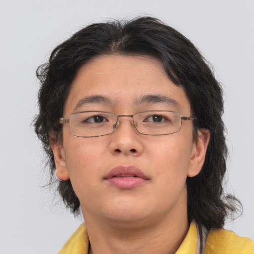 Neutral white adult female with medium  brown hair and brown eyes