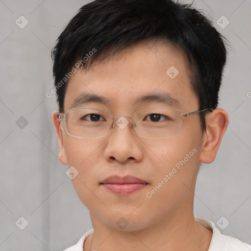 Neutral asian young-adult male with short  black hair and brown eyes