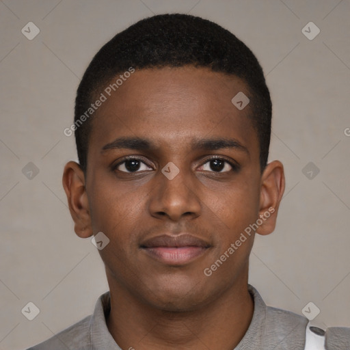 Neutral black young-adult male with short  brown hair and brown eyes