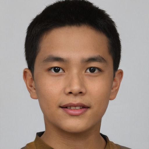 Neutral asian young-adult male with short  brown hair and brown eyes