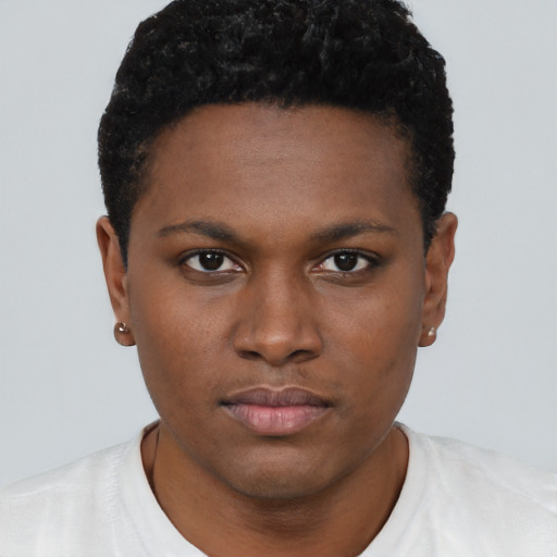 Neutral black young-adult male with short  brown hair and brown eyes