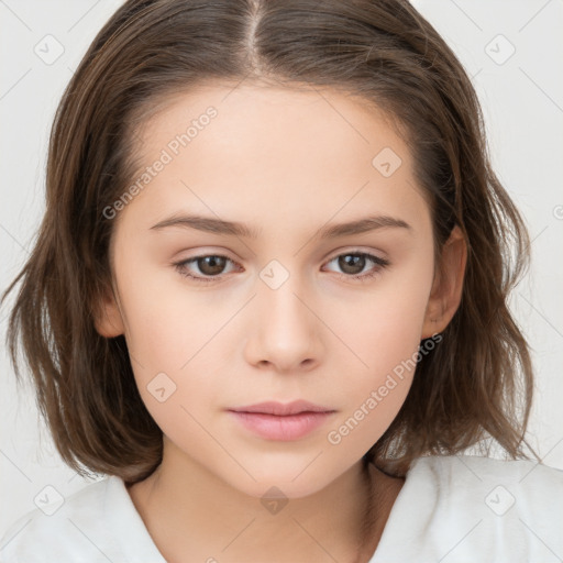 Neutral white child female with medium  brown hair and brown eyes