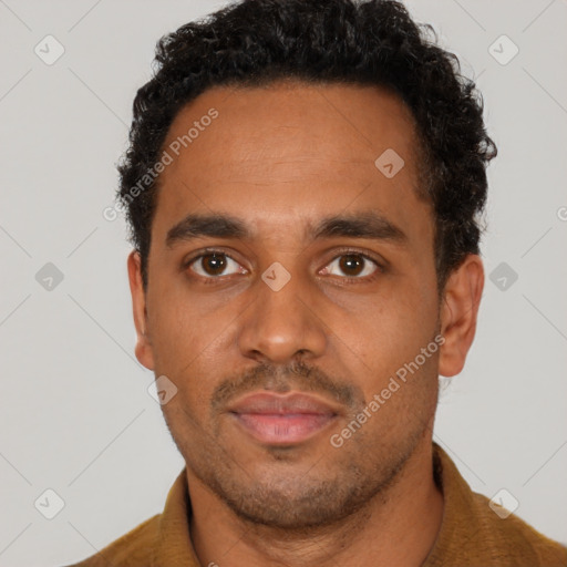 Neutral black adult male with short  brown hair and brown eyes