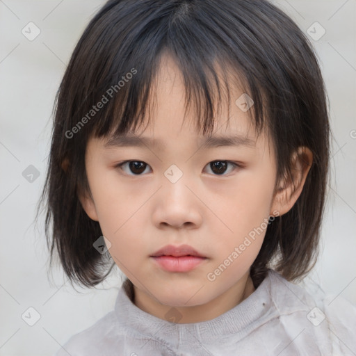 Neutral asian child female with medium  brown hair and brown eyes