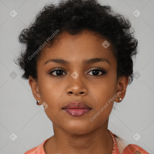 Neutral black young-adult female with short  brown hair and brown eyes