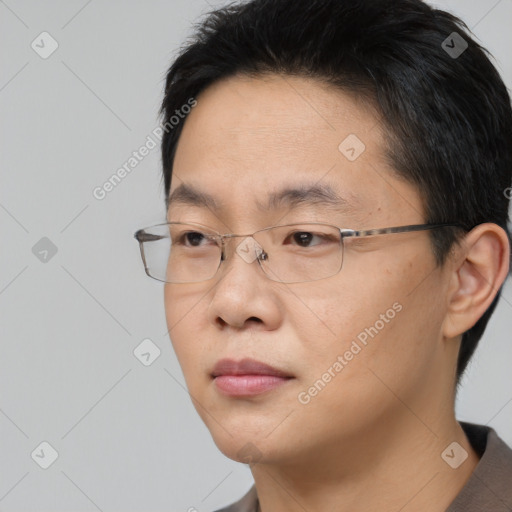 Neutral asian young-adult male with short  brown hair and brown eyes
