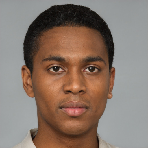 Neutral black young-adult male with short  brown hair and brown eyes