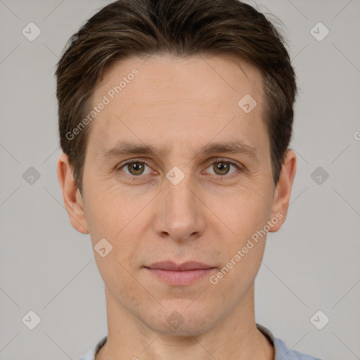 Neutral white adult male with short  brown hair and brown eyes