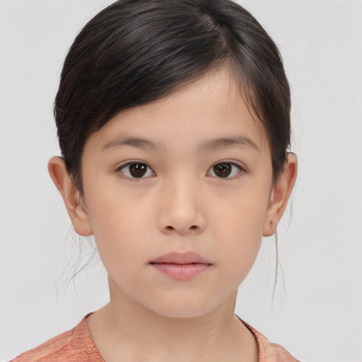 Neutral white child female with short  brown hair and brown eyes