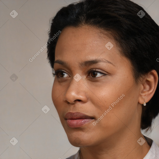 Neutral black young-adult female with short  brown hair and brown eyes