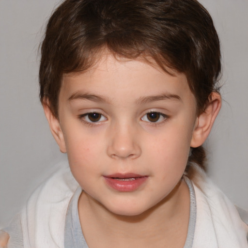 Neutral white child female with short  brown hair and brown eyes