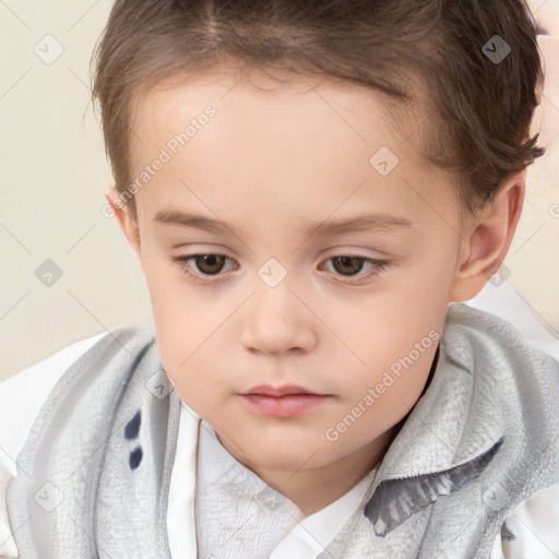 Neutral white child female with short  brown hair and brown eyes