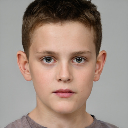 Neutral white child male with short  brown hair and grey eyes