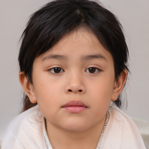 Neutral asian child female with medium  brown hair and brown eyes