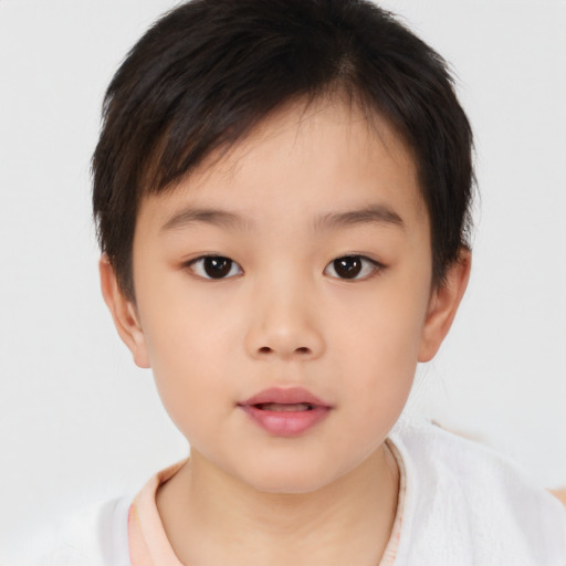 Neutral asian child female with short  brown hair and brown eyes