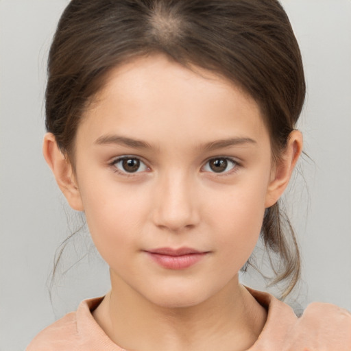 Neutral white child female with medium  brown hair and brown eyes