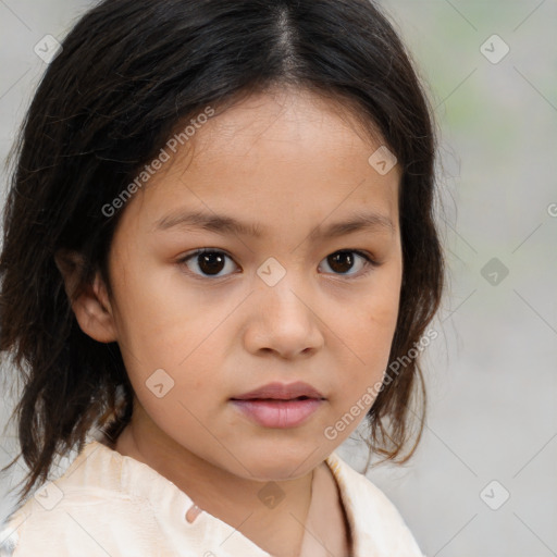 Neutral white child female with medium  brown hair and brown eyes