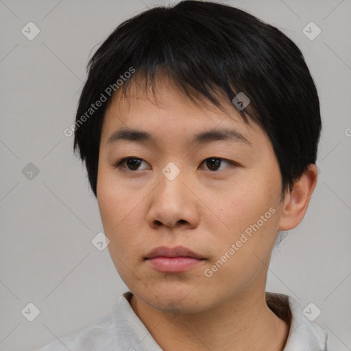 Neutral asian young-adult male with short  black hair and brown eyes