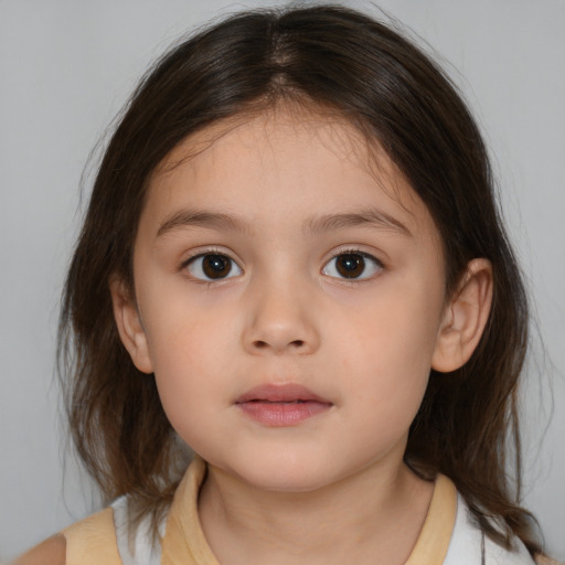 Neutral white child female with medium  brown hair and brown eyes