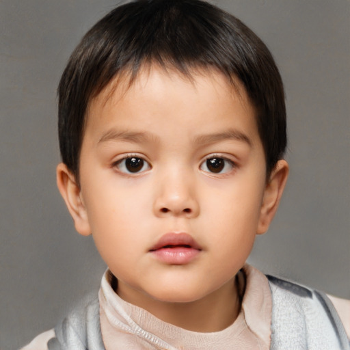 Neutral asian child male with short  brown hair and brown eyes