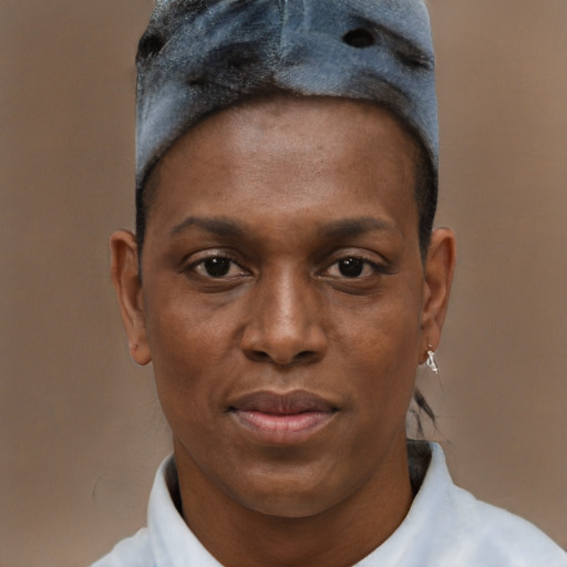 Joyful black young-adult male with short  brown hair and brown eyes