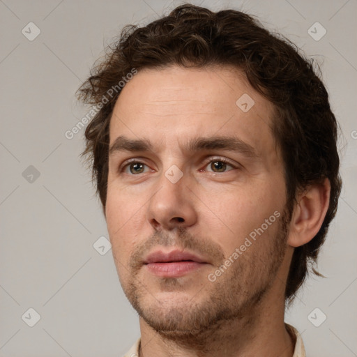 Neutral white adult male with short  brown hair and brown eyes