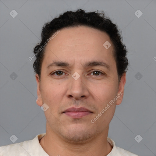 Neutral white adult male with short  brown hair and brown eyes