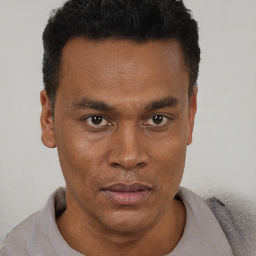 Neutral black young-adult male with short  brown hair and brown eyes