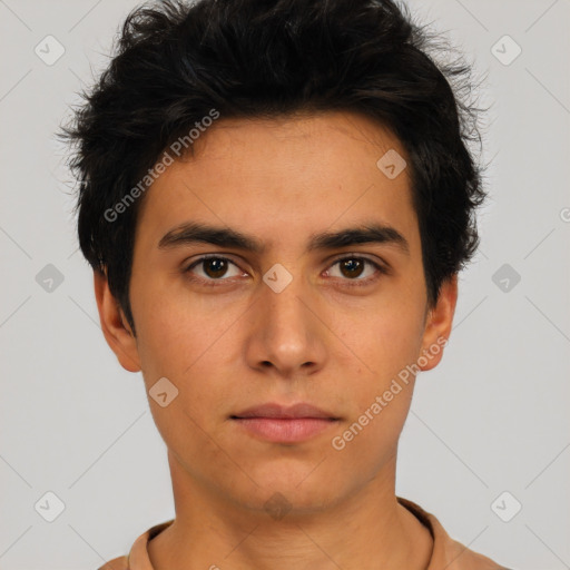 Neutral asian young-adult male with short  brown hair and brown eyes