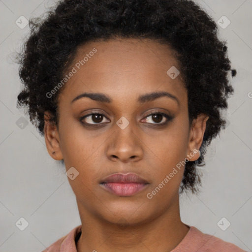 Neutral black young-adult female with short  brown hair and brown eyes