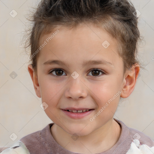 Joyful white child male with short  brown hair and brown eyes