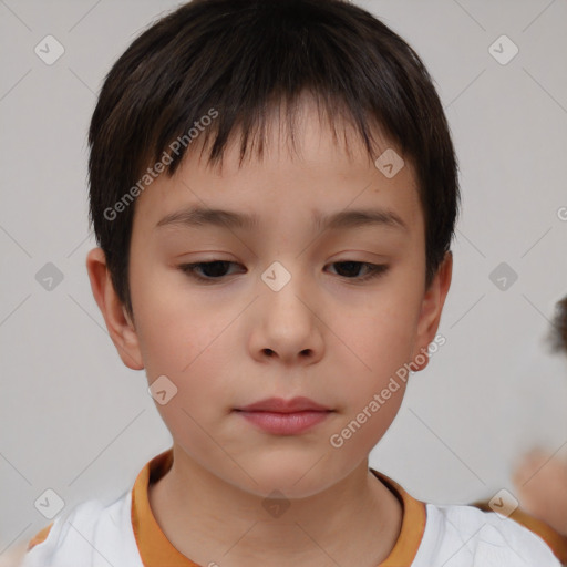 Neutral white child female with short  brown hair and brown eyes