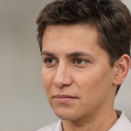 Neutral white adult male with short  brown hair and brown eyes