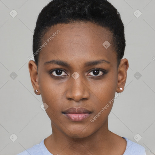 Neutral black young-adult female with short  brown hair and brown eyes