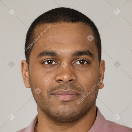 Neutral latino young-adult male with short  brown hair and brown eyes