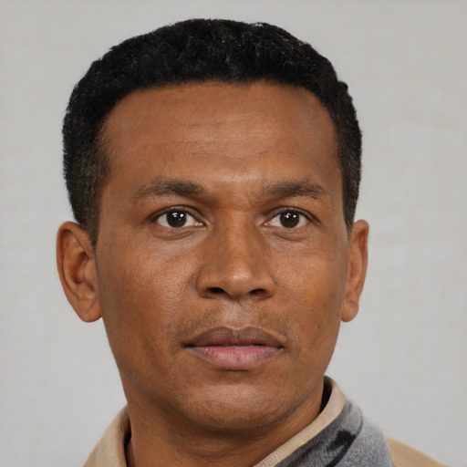 Neutral black young-adult male with short  brown hair and brown eyes