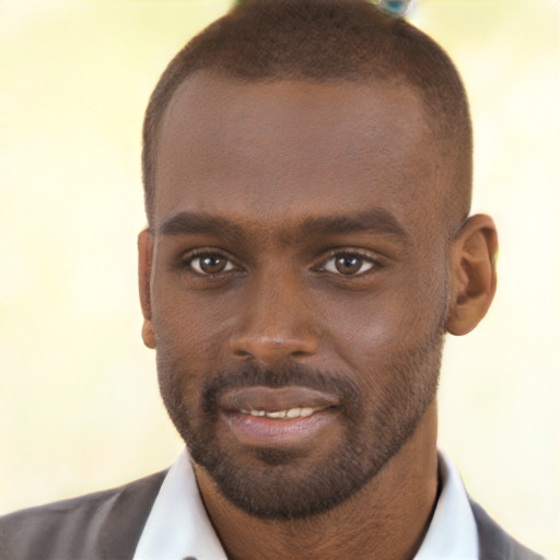 Neutral black young-adult male with short  brown hair and brown eyes