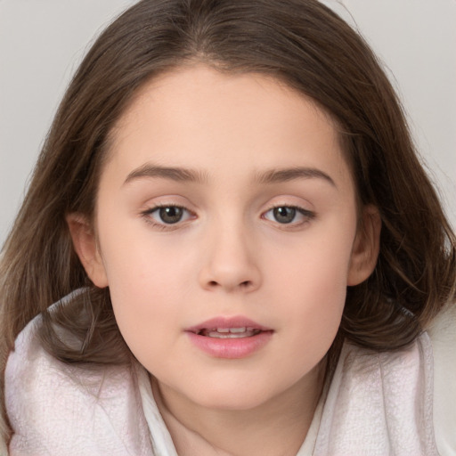 Neutral white child female with medium  brown hair and brown eyes