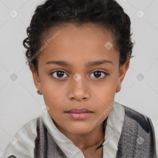 Neutral black child female with short  brown hair and brown eyes