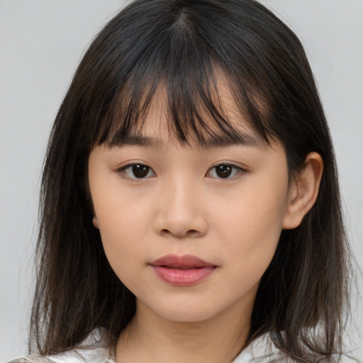 Neutral white child female with medium  brown hair and brown eyes