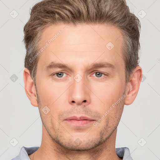 Neutral white adult male with short  brown hair and brown eyes