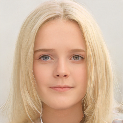 Neutral white young-adult female with long  blond hair and blue eyes