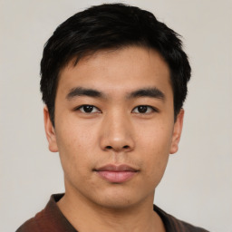 Neutral asian young-adult male with short  black hair and brown eyes