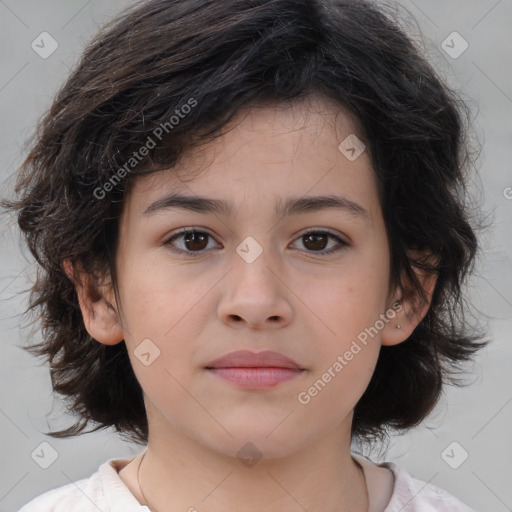 Neutral white child female with medium  brown hair and brown eyes