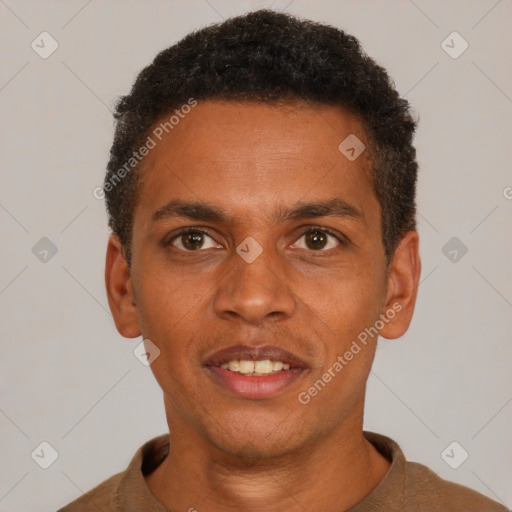 Neutral black young-adult male with short  brown hair and brown eyes