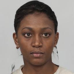 Neutral black young-adult female with short  brown hair and brown eyes