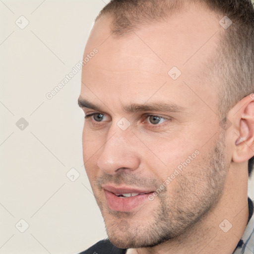 Neutral white adult male with short  brown hair and brown eyes