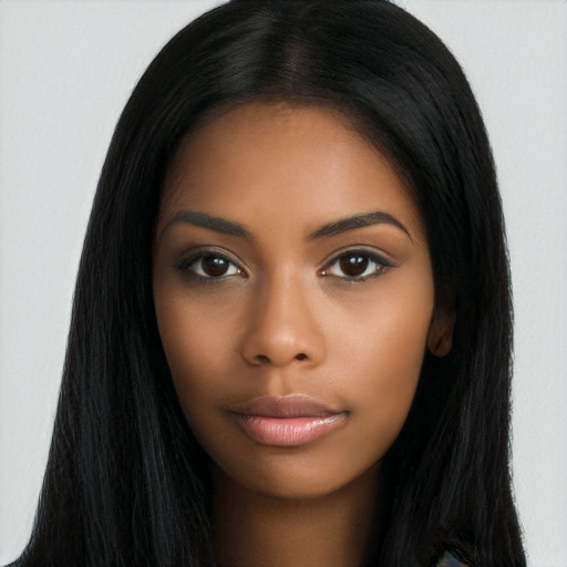 Neutral black young-adult female with long  black hair and brown eyes