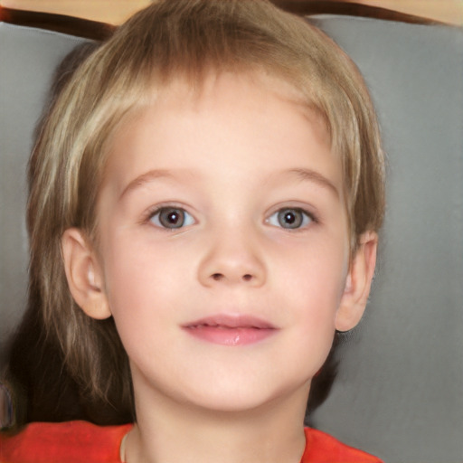 Neutral white child female with short  brown hair and grey eyes