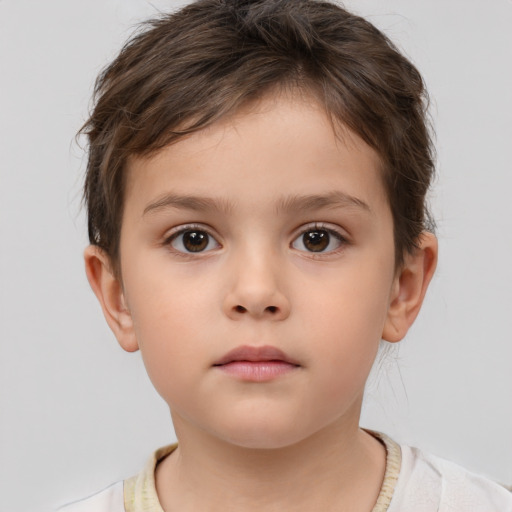 Neutral white child female with short  brown hair and brown eyes